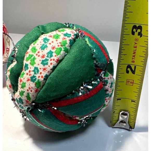 Vintage Holiday Fabric Christmas Ornaments Red & Green Patchwork Design 3 Inches - Picture 2 of 3